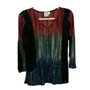 Parsley & Sage Womens SM Rayon Multicolor Abstract Tunic 3/4 Sleeve Pocket VNeck